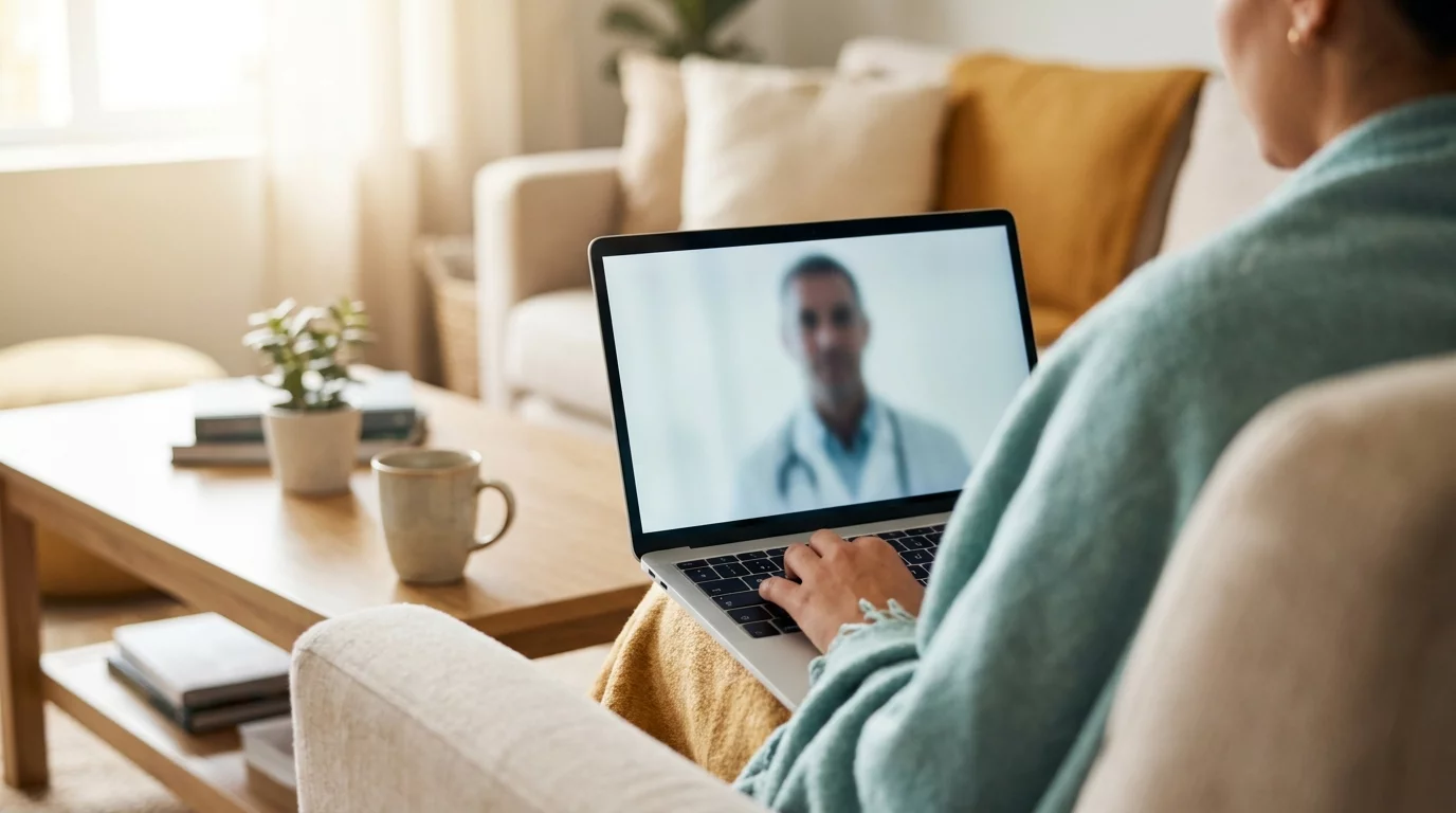 Patient en teleconsultation video avec medecin